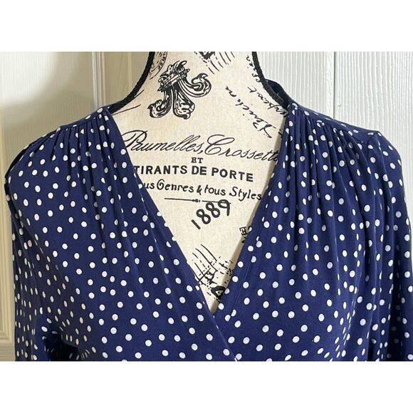 Lilly Pulitzer Navy White Polka Dot Wrap Dress Belted Medium Knee Length Modest - Picture 6 of 9